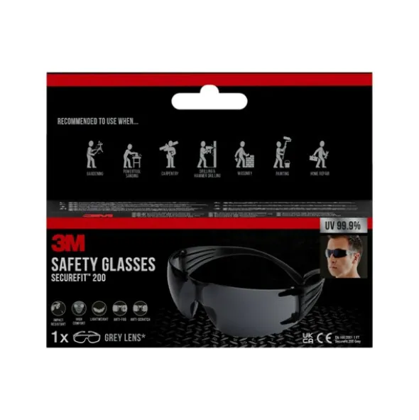3M Vernebrille Securefit Mørk - 200GC2