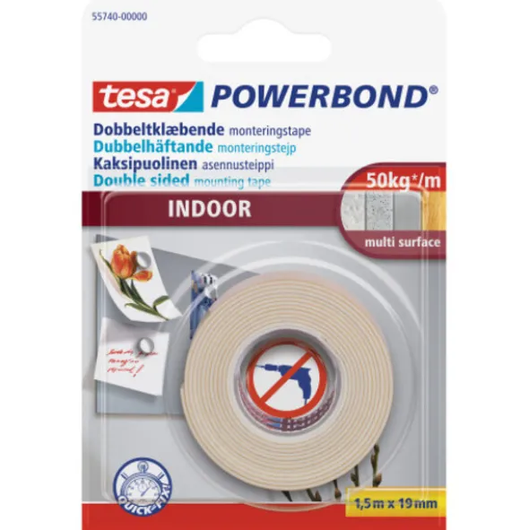 Tesa Dobbelsidigtape Innvendig Hvit 19 mm x 1,5 m