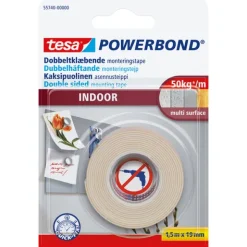 Tesa Dobbelsidigtape Innvendig Hvit 19 mm x 1,5 m