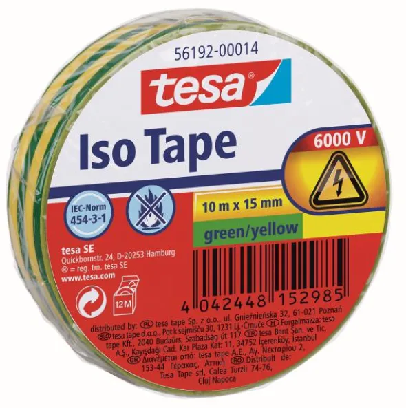 Tesa Elektrotape Gul/Grønn 15 mm x 10 m